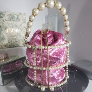 Pink and Gold Caged Bag Pearl Accents